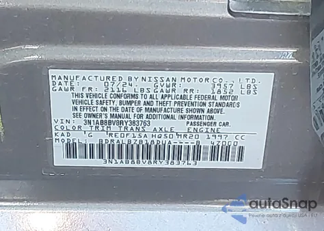 2024 Nissan Sentra S Xtronic Cvt from USA, damaged, VIN 3N1AB8BV8RY383763